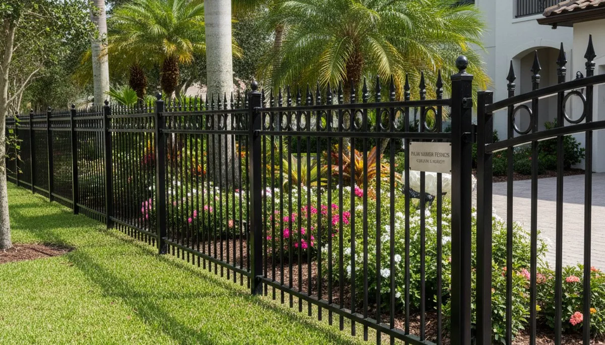 Black ornamental metal fence installation by Chop Chop Landscaping in Palm Harbor, FL